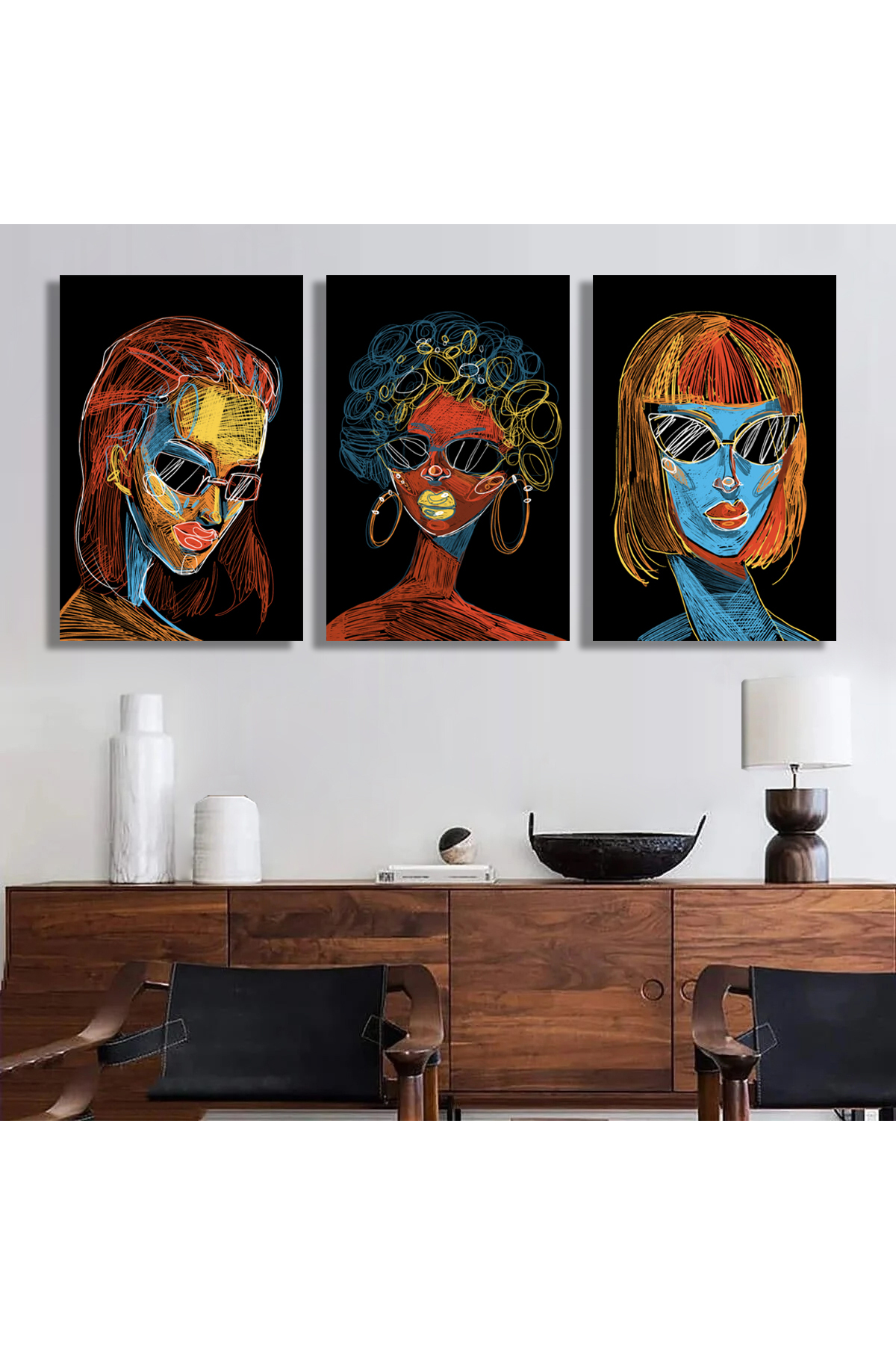 Korkmazkanvas Portre Kadın Ezoterik Hayal Gücü Duvar Sanatı. 3'Lü Kanvas Tablo