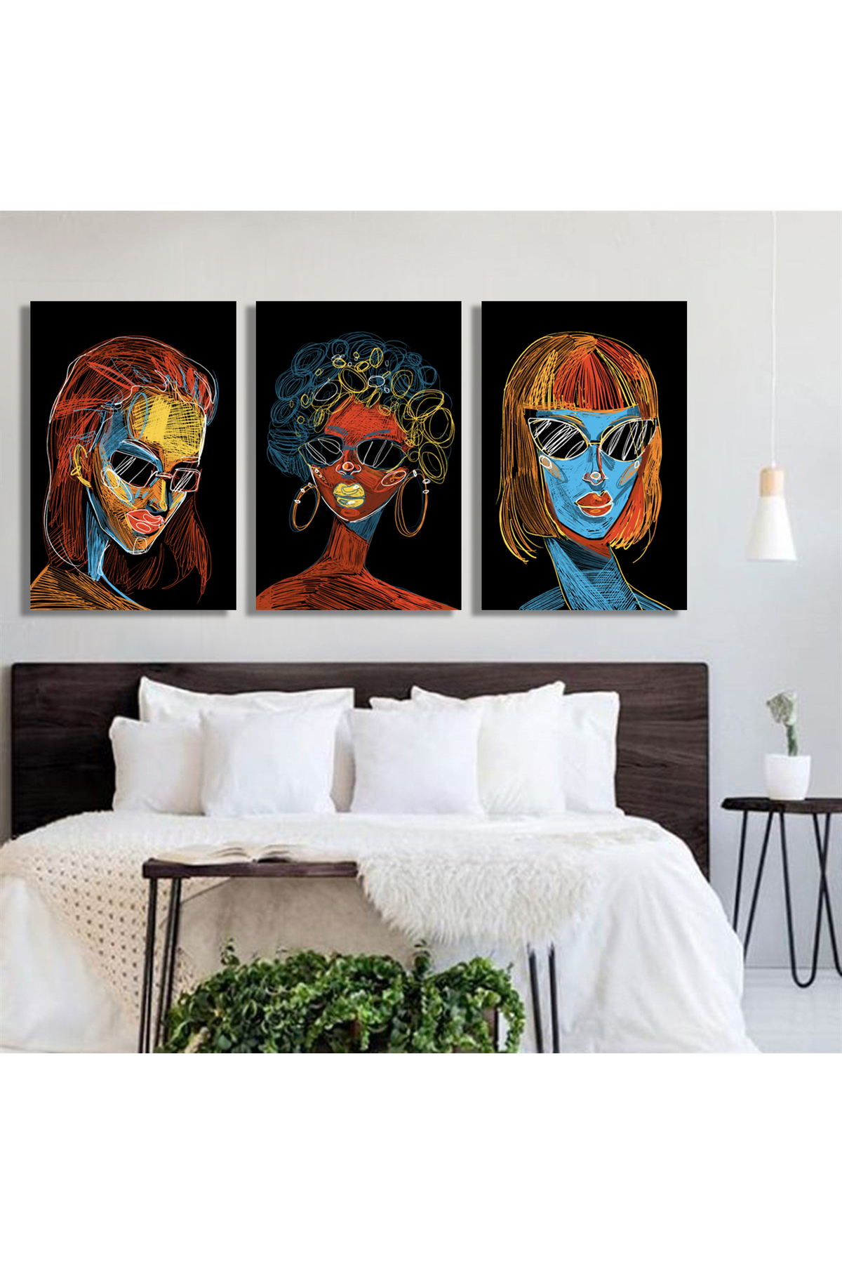 Korkmazkanvas Portre Kadın Ezoterik Hayal Gücü Duvar Sanatı. 3'Lü Kanvas Tablo