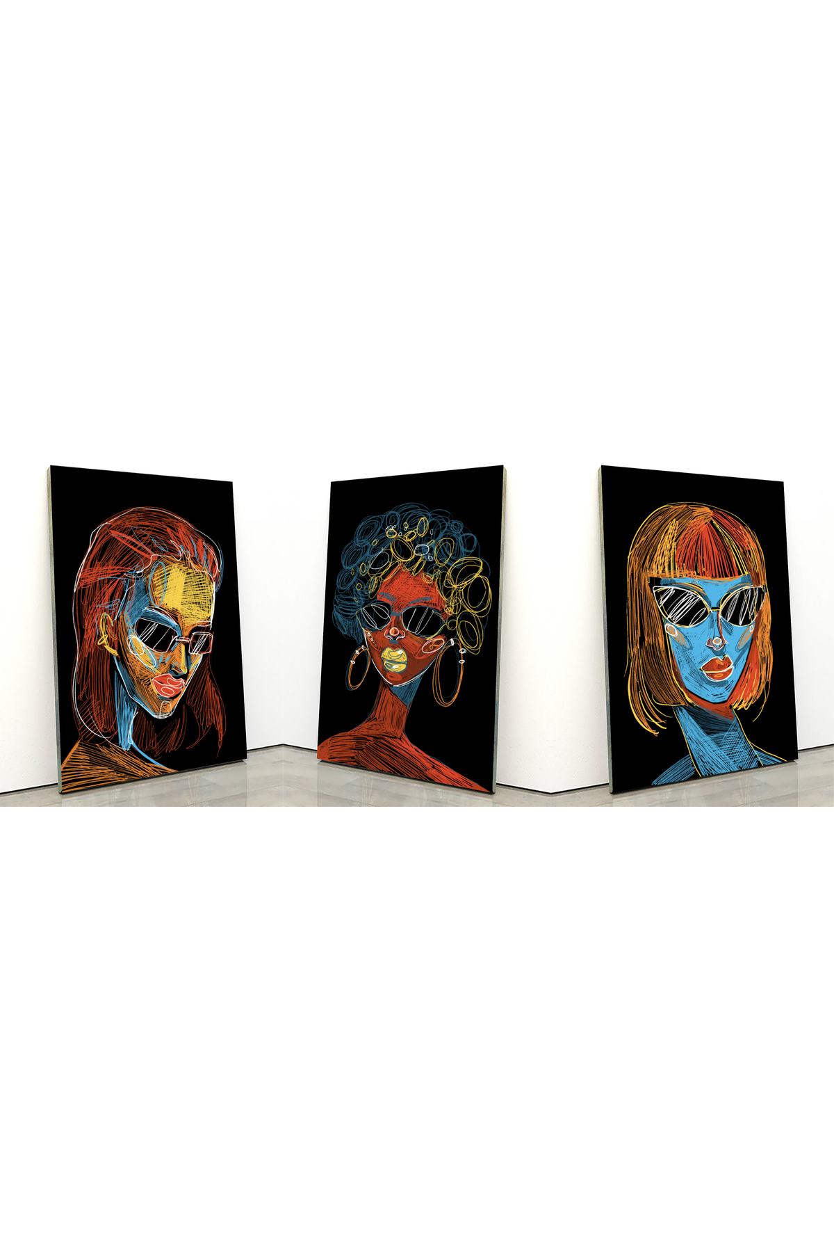 Korkmazkanvas Portre Kadın Ezoterik Hayal Gücü Duvar Sanatı. 3'Lü Kanvas Tablo