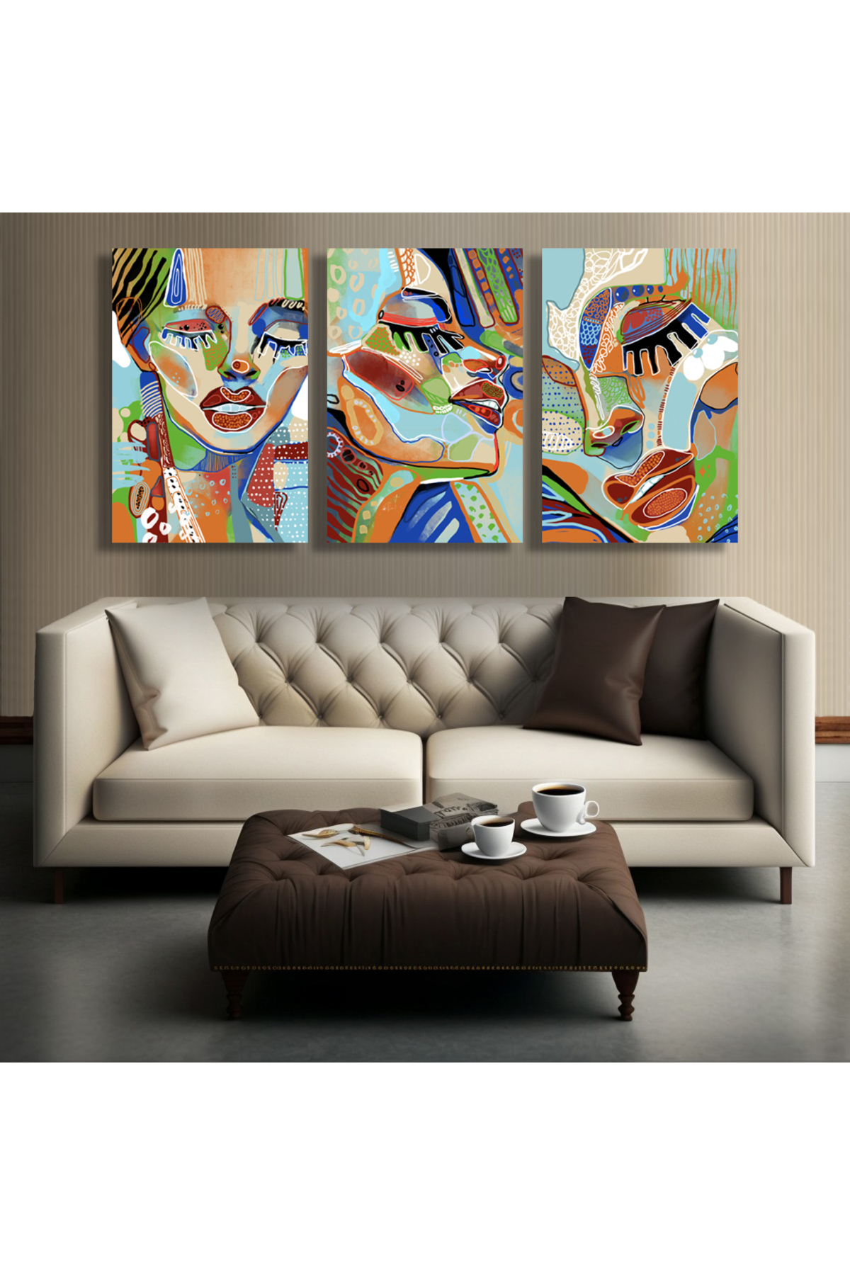 Korkmazkanvas Portre Yüzü Güzel Kadınlar Duvar Sanatı. 3'Lü Kanvas Tablot