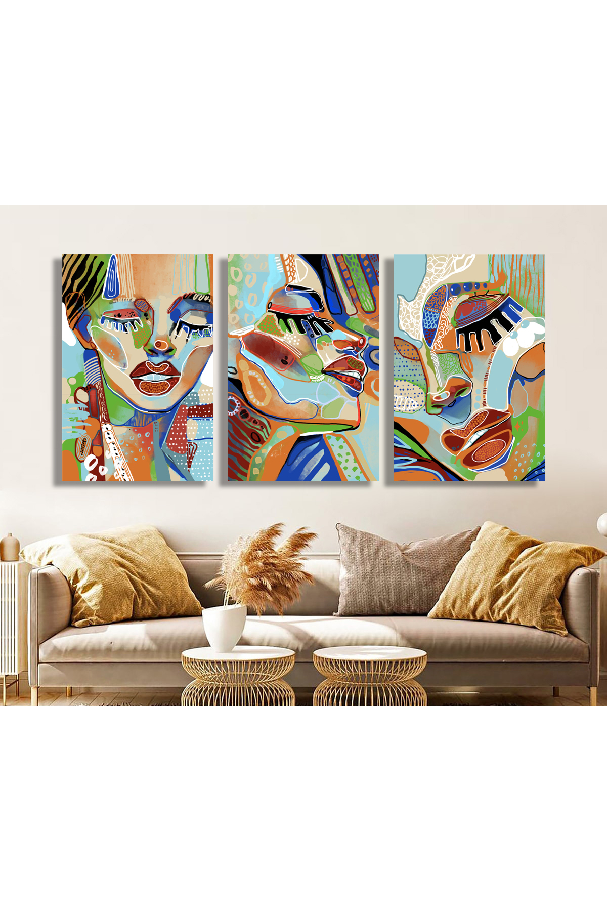 Korkmazkanvas Portre Yüzü Güzel Kadınlar Duvar Sanatı. 3'Lü Kanvas Tablot