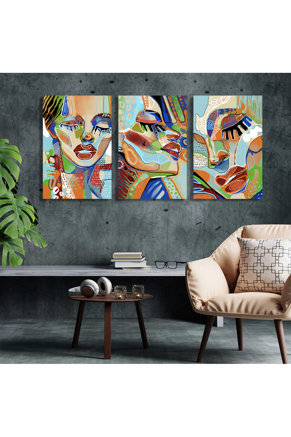Korkmazkanvas Portre Yüzü Güzel Kadınlar Duvar Sanatı. 3'Lü Kanvas Tablot