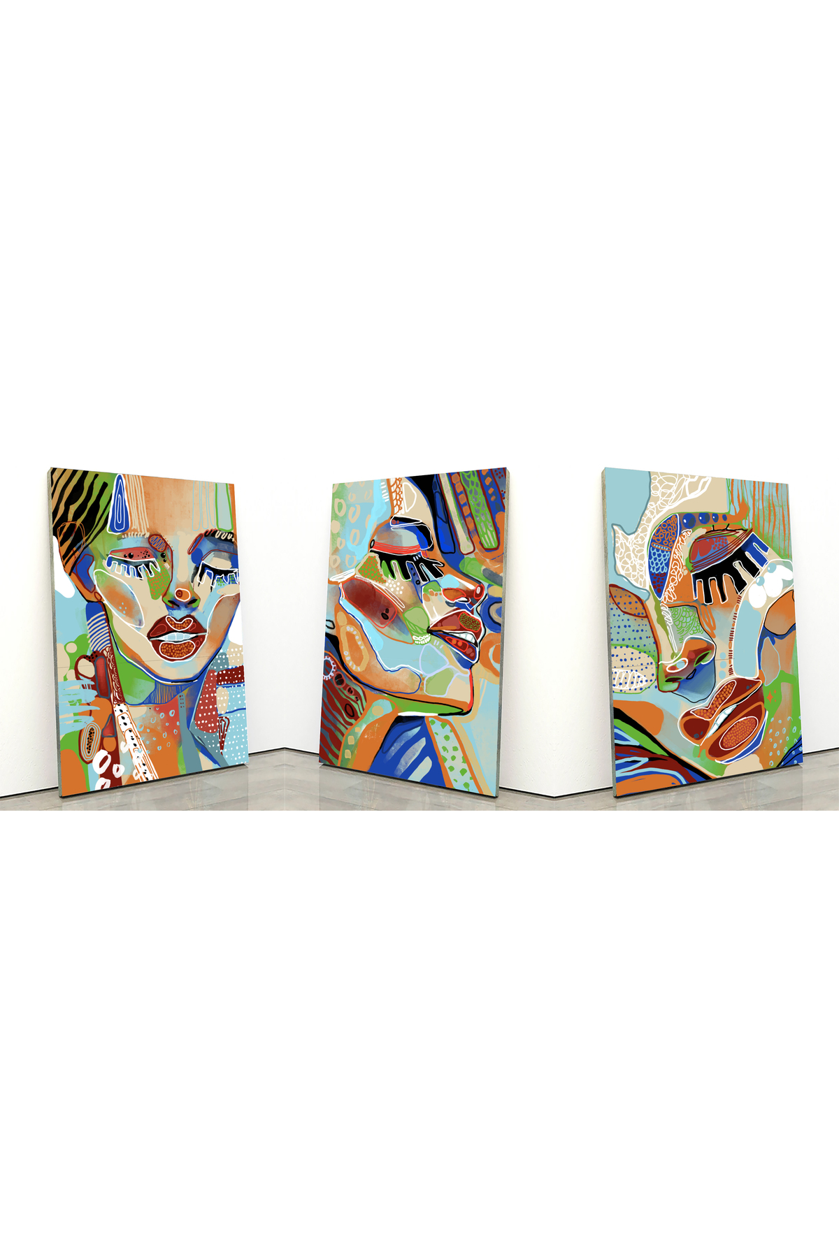 Korkmazkanvas Portre Yüzü Güzel Kadınlar Duvar Sanatı. 3'Lü Kanvas Tablot