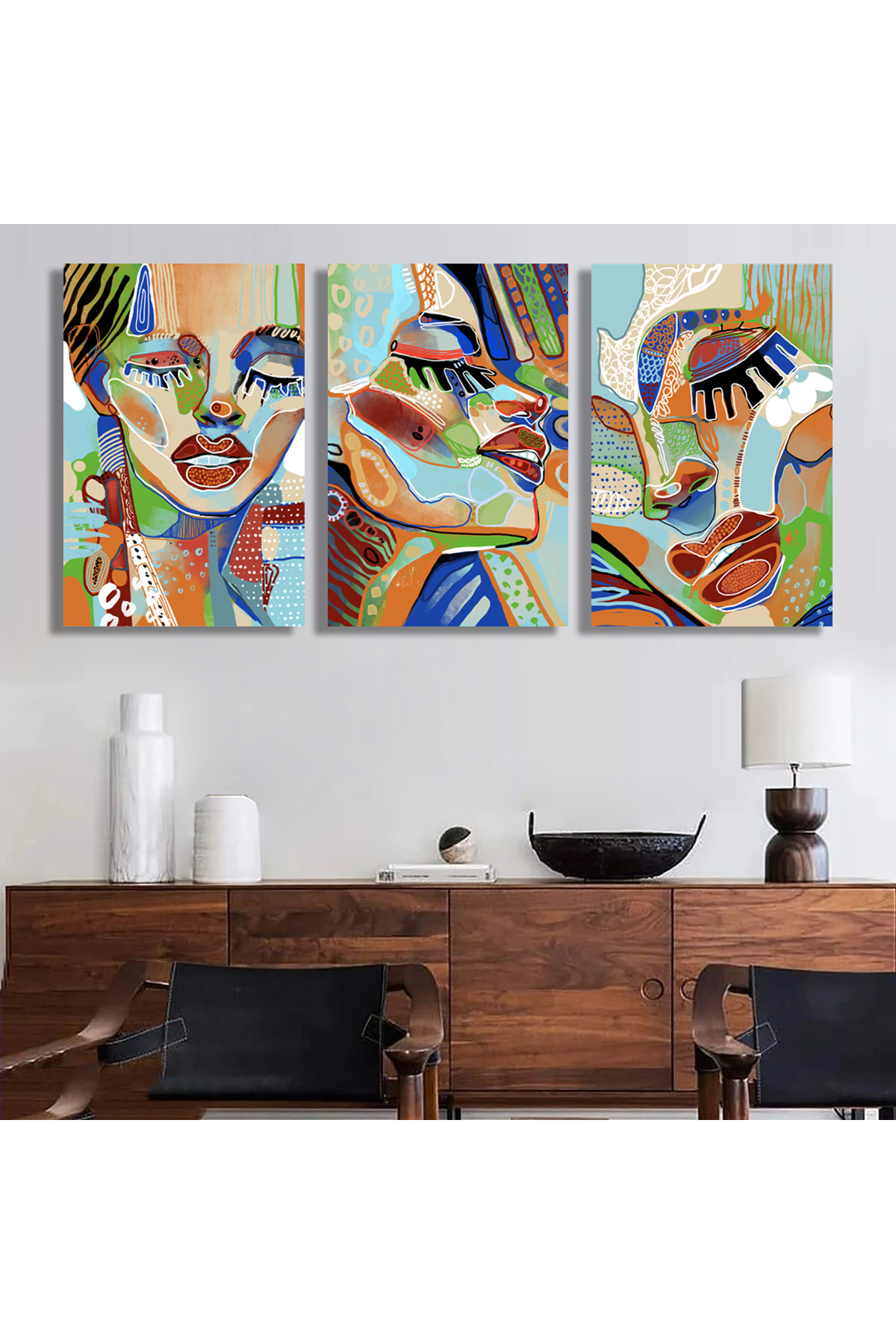 Korkmazkanvas Portre Yüzü Güzel Kadınlar Duvar Sanatı. 3'Lü Kanvas Tablot