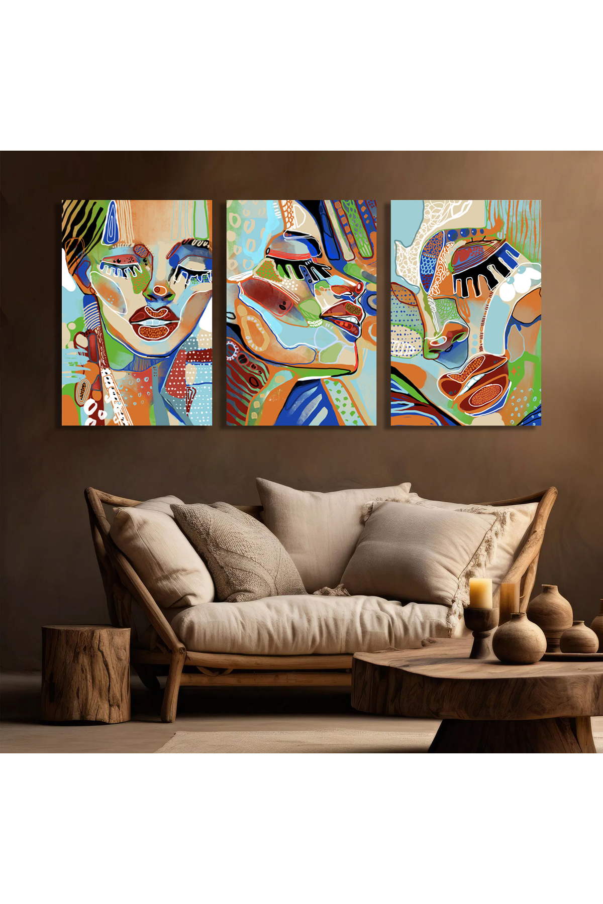 Korkmazkanvas Portre Yüzü Güzel Kadınlar Duvar Sanatı. 3'Lü Kanvas Tablot