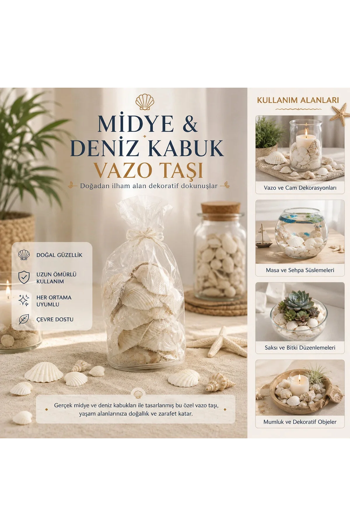 Poşetli Renkli Mix Midye - Deniz Kabuk Vazo Taşı