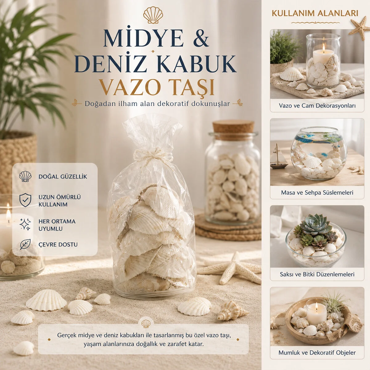 Poşetli Renkli Mix Midye - Deniz Kabuk Vazo Taşı Fiyatı, Yorumları ve Özellikleri