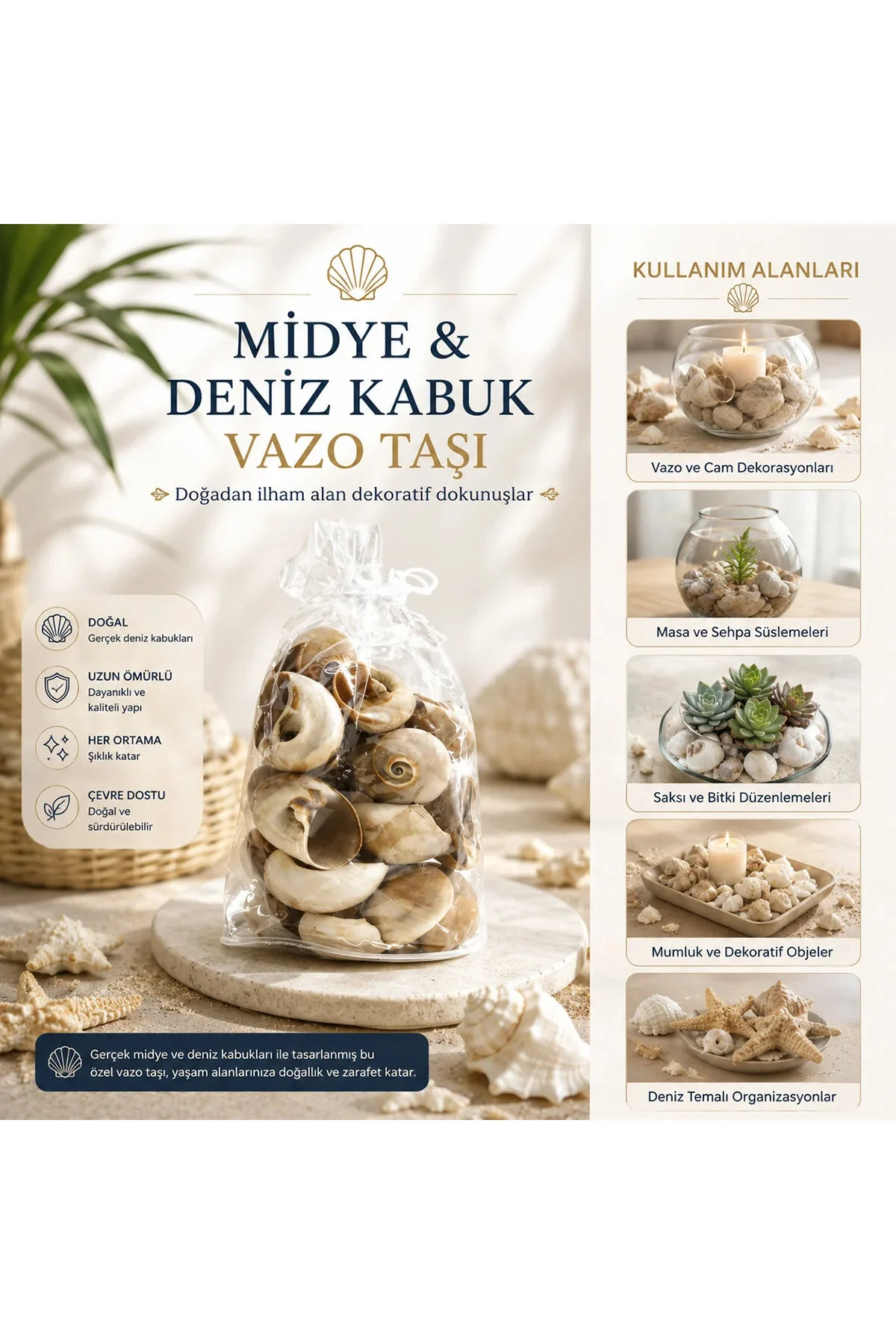 Poşetli Renkli Mix Midye - Deniz Kabuk Vazo Taşı