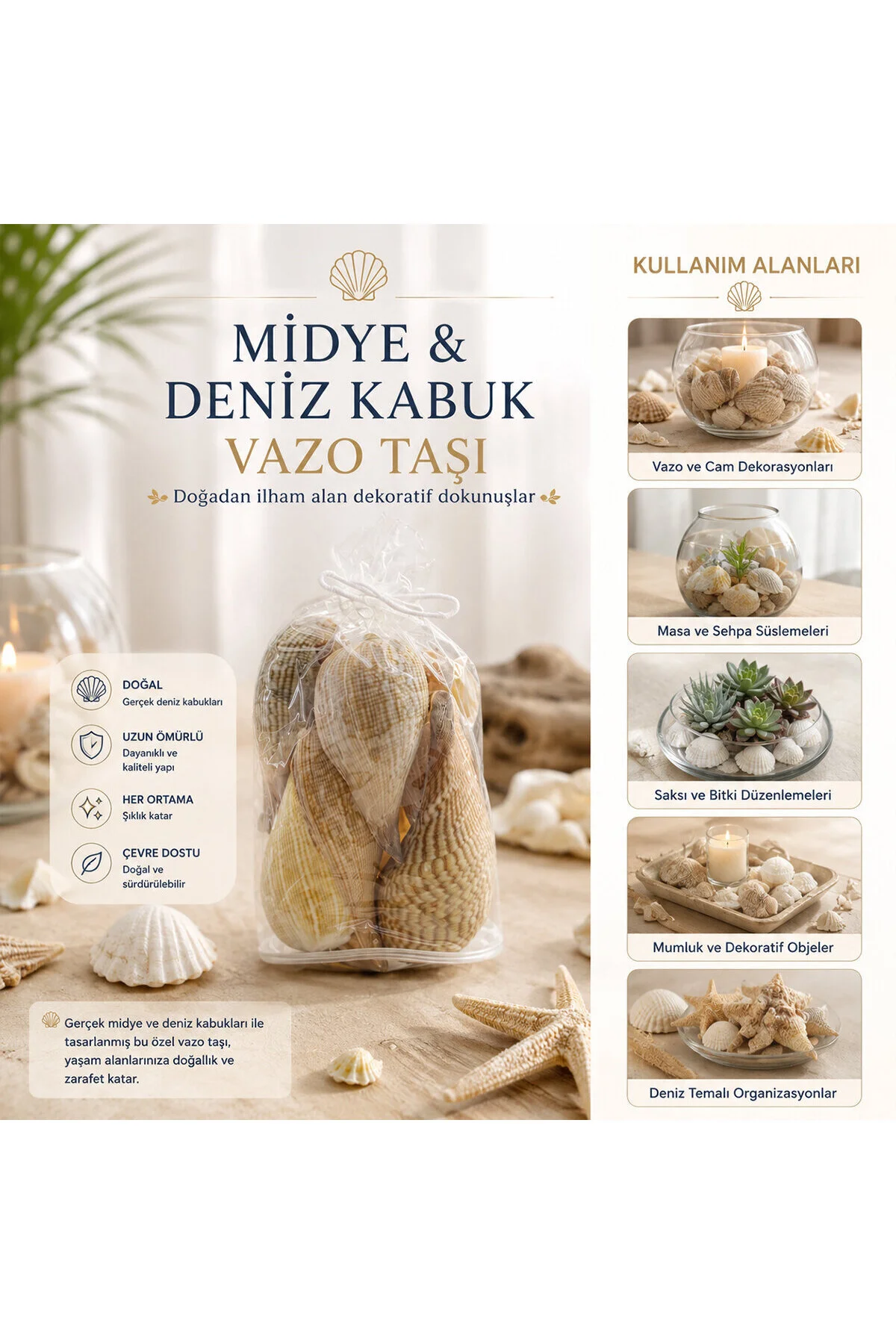 Poşetli Renkli Mix Midye - Deniz Kabuk Vazo Taşı - Görsel 3