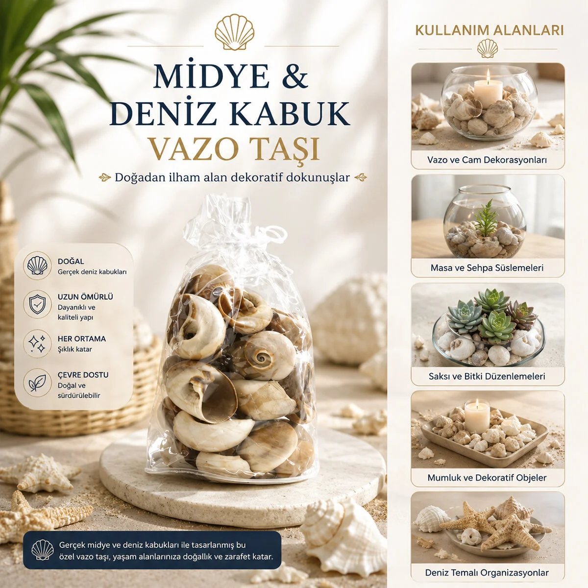 Poşetli Renkli Mix Midye - Deniz Kabuk Vazo Taşı Fiyatı, Yorumları ve Özellikleri