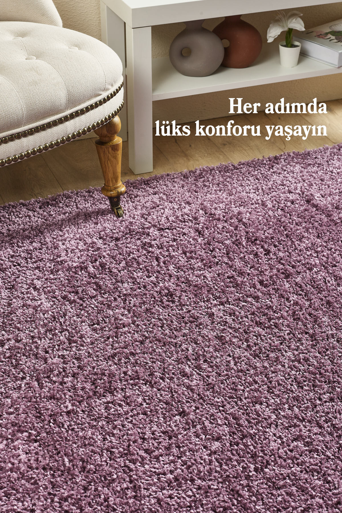 Anaska Home Post Peluş Uzun Tüylü Mor Shaggy Oturma Odası Salon Çocuk Odası H