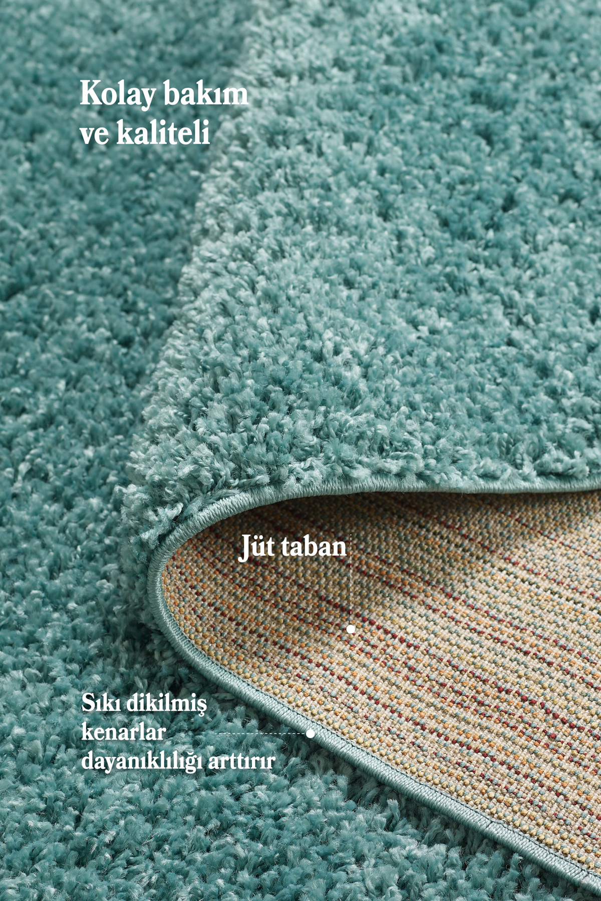 Anaska Home Post Peluş Uzun Tüylü Su Yeşili Shaggy Oturma Odası Salon Çocuk O