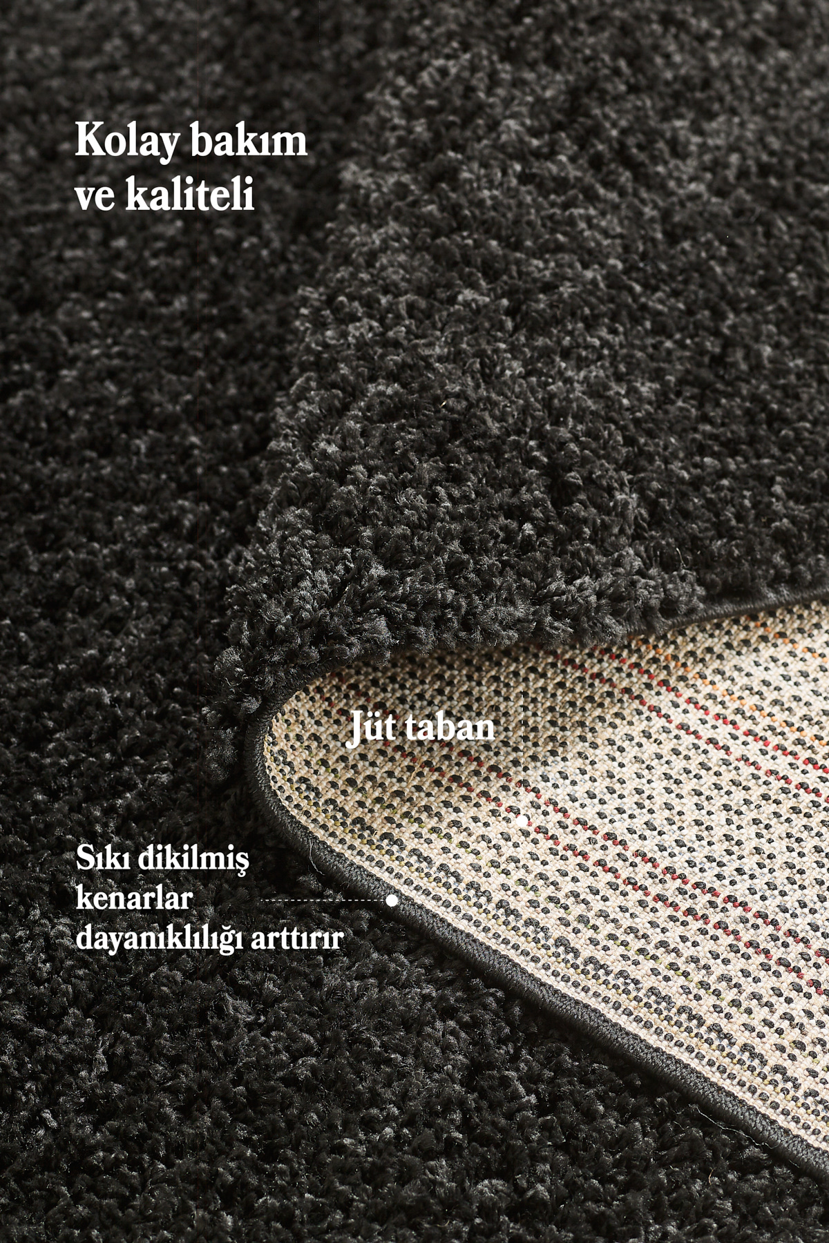 Anaska Home Post Peluş Uzun Tüylü Siyah Shaggy Oturma Odası Salon Çocuk Odası