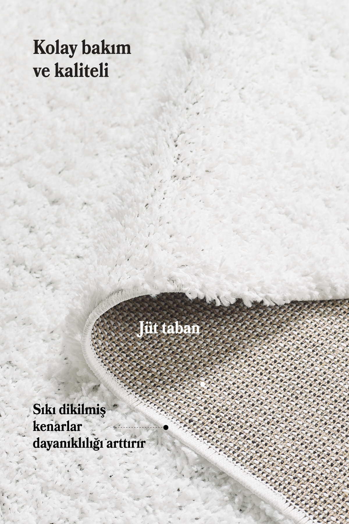 Anaska Home Post Peluş Uzun Tüylü Beyaz Shaggy Oturma Odası Salon Çocuk Odası