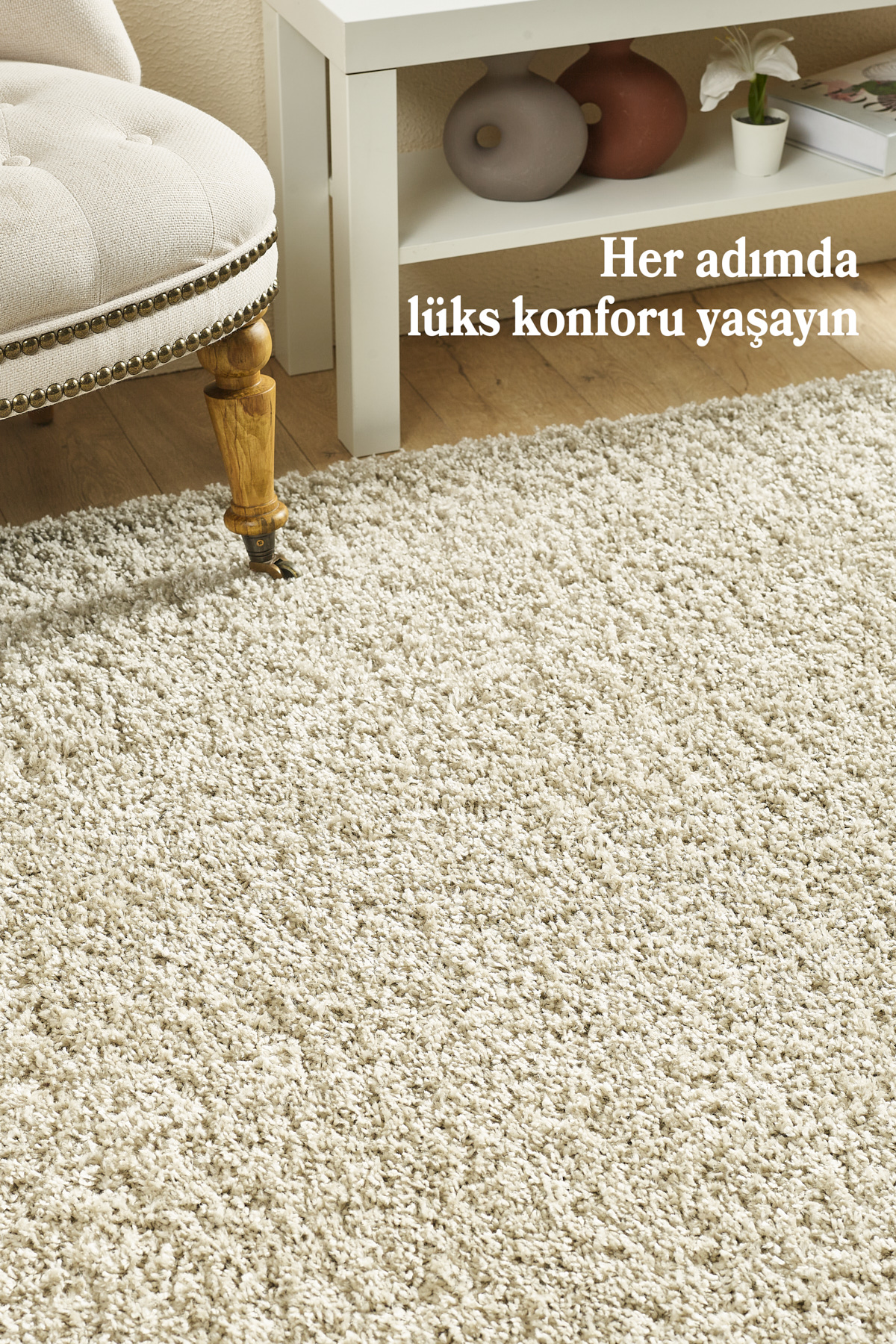 Anaska Home Post Peluş Uzun Tüylü Doğal Shaggy Oturma Odası Salon Çocuk Odası