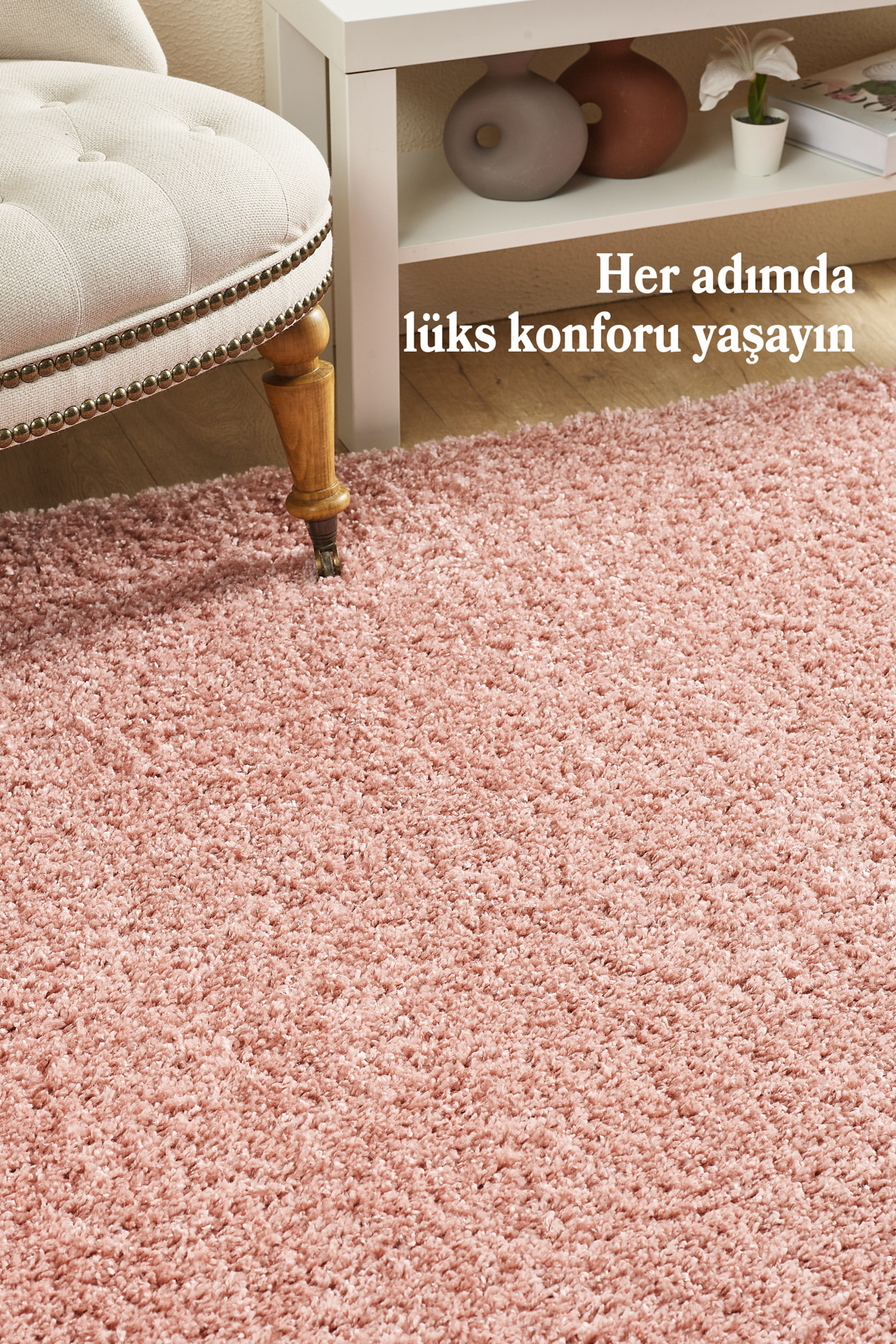 Post Peluş Uzun Tüylü Pembe Shaggy Oturma Odası Salon Çocuk Odası