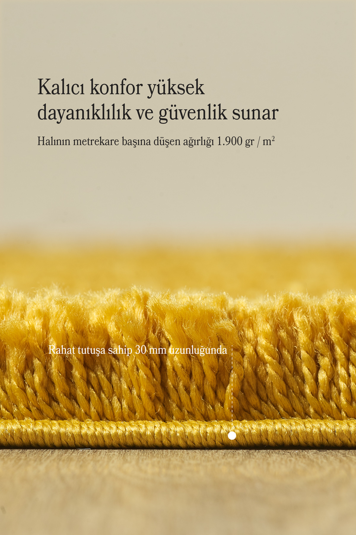 Anaska Home Post Peluş Uzun Tüylü Gold Shaggy Oturma Odası Salon Çocuk Odası 