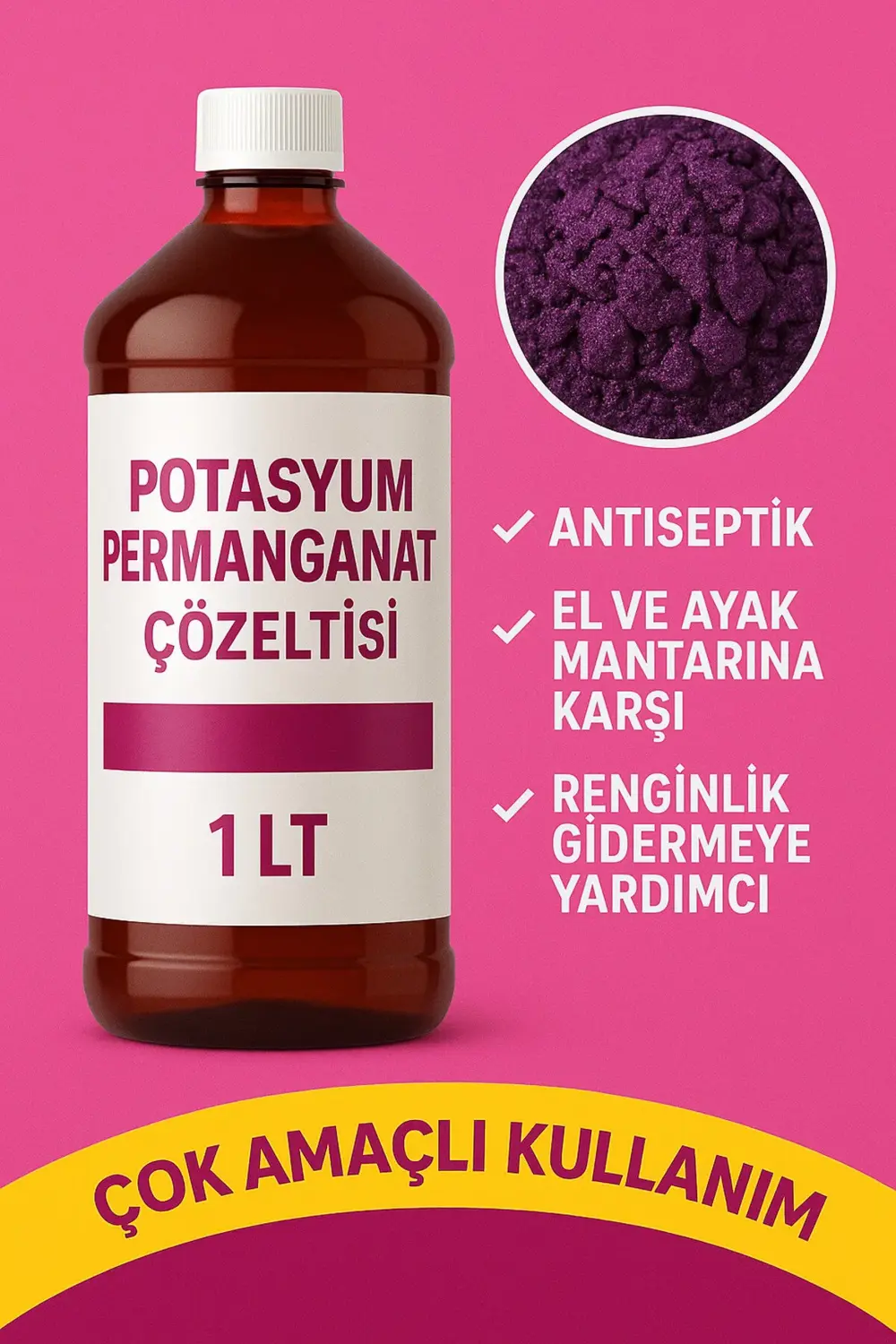 POTASYUM PERMANGANAT ÇÖZELTİSİ EL AYAK İÇİN 1000mL