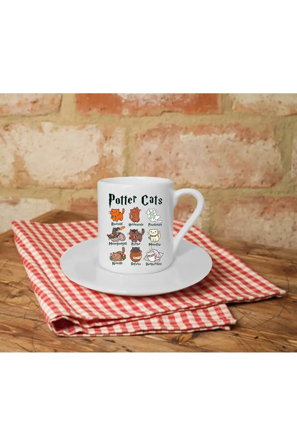 Potter Cats Baskılı Beyaz Türk Kahvesi Fincanı