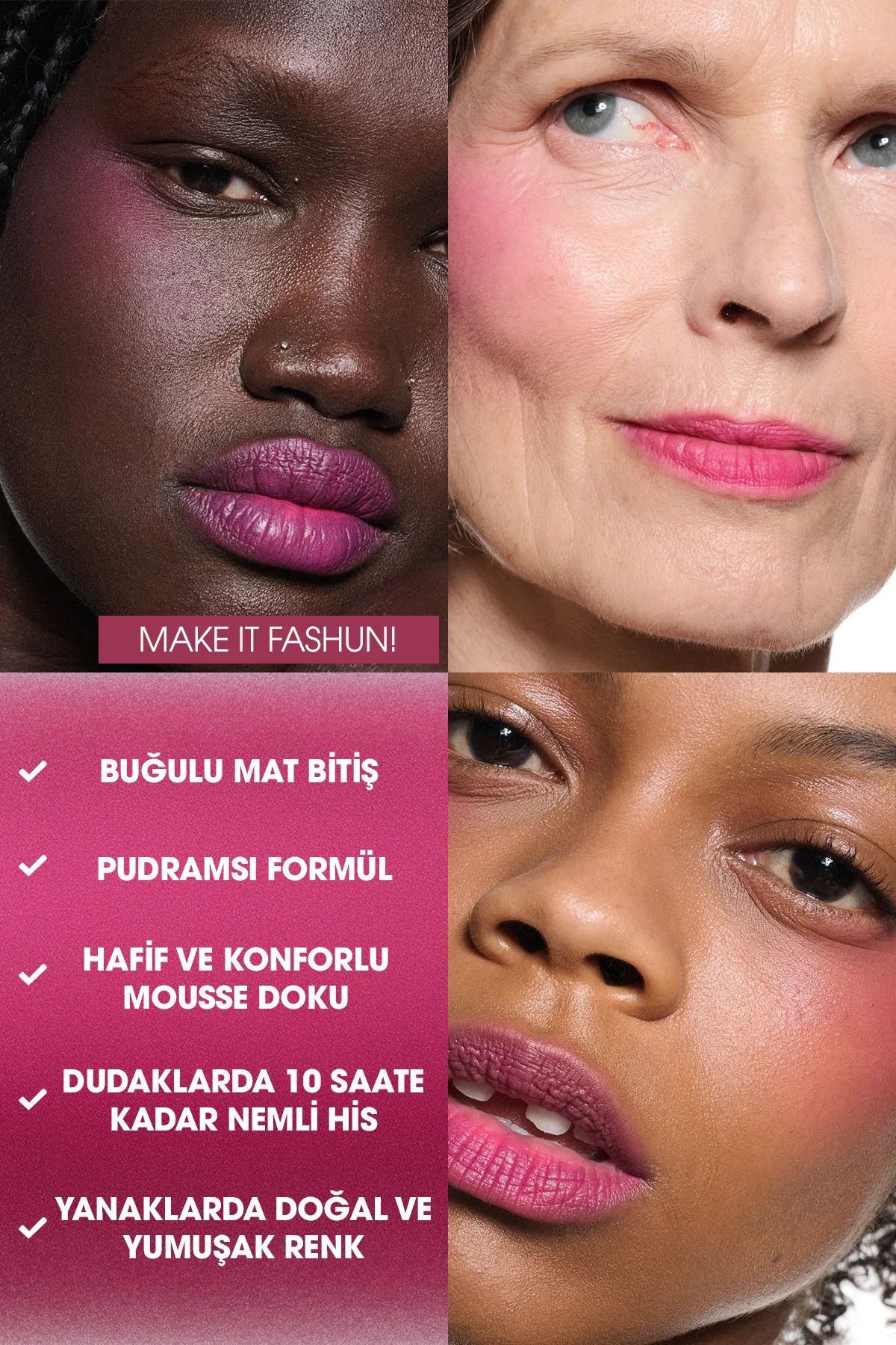 Powder Kiss Lip & Cheek Mousse Dudak ve Yanaklar için Buğulu Mat 