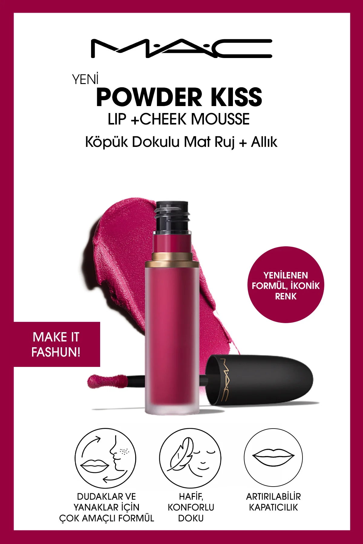 Powder Kiss Lip & Cheek Mousse Dudak ve Yanaklar için Buğulu Mat 