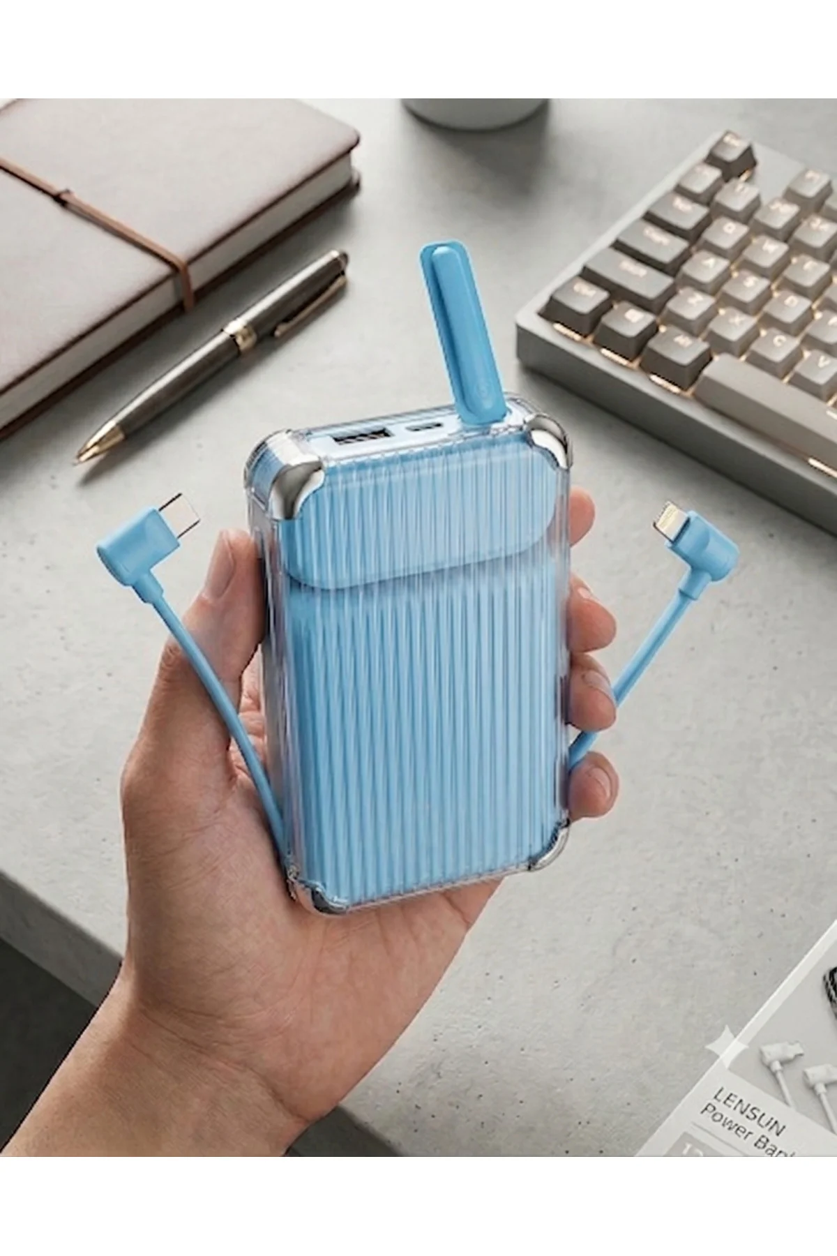 Powebak 10000 mAh 22.5W Koruma Kılıflı Entegre Kablolu Hızlı Şarj Powerbank Taşınabilir Batarya