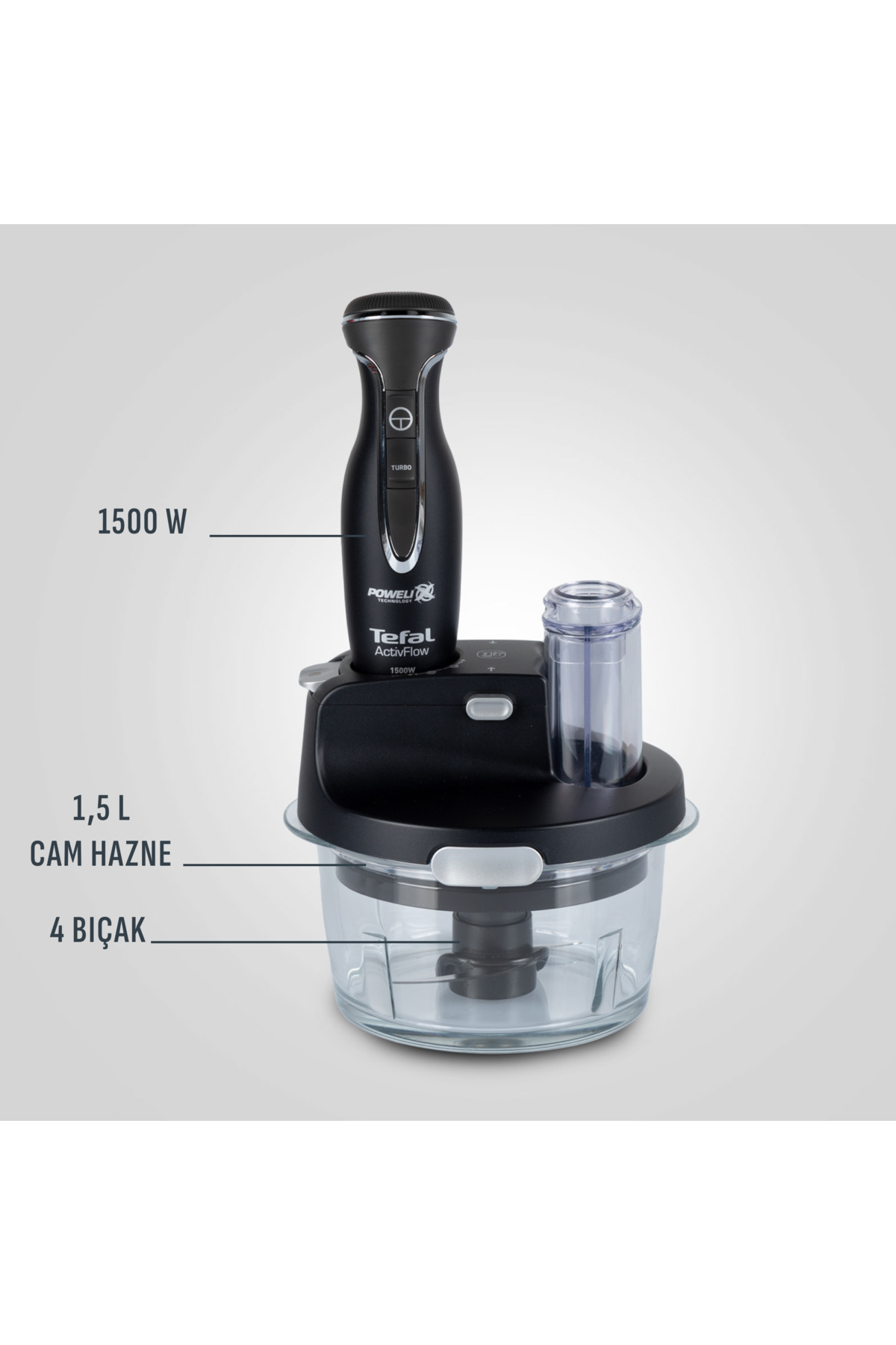 Powelix Activflow Expert 1500 Watt Cam Hazneli Blender Seti - Siy