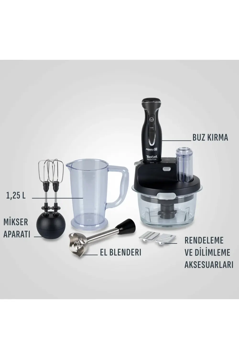 Tefal Powelix Activflow Expert 1500 Watt Cam Hazneli Blender Seti - Siy