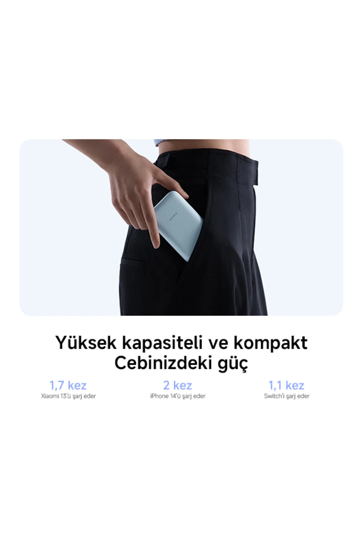 Power Bank 10000mAh Krem Entegre Kablo USB ve USB-C Portu 22.5W B
