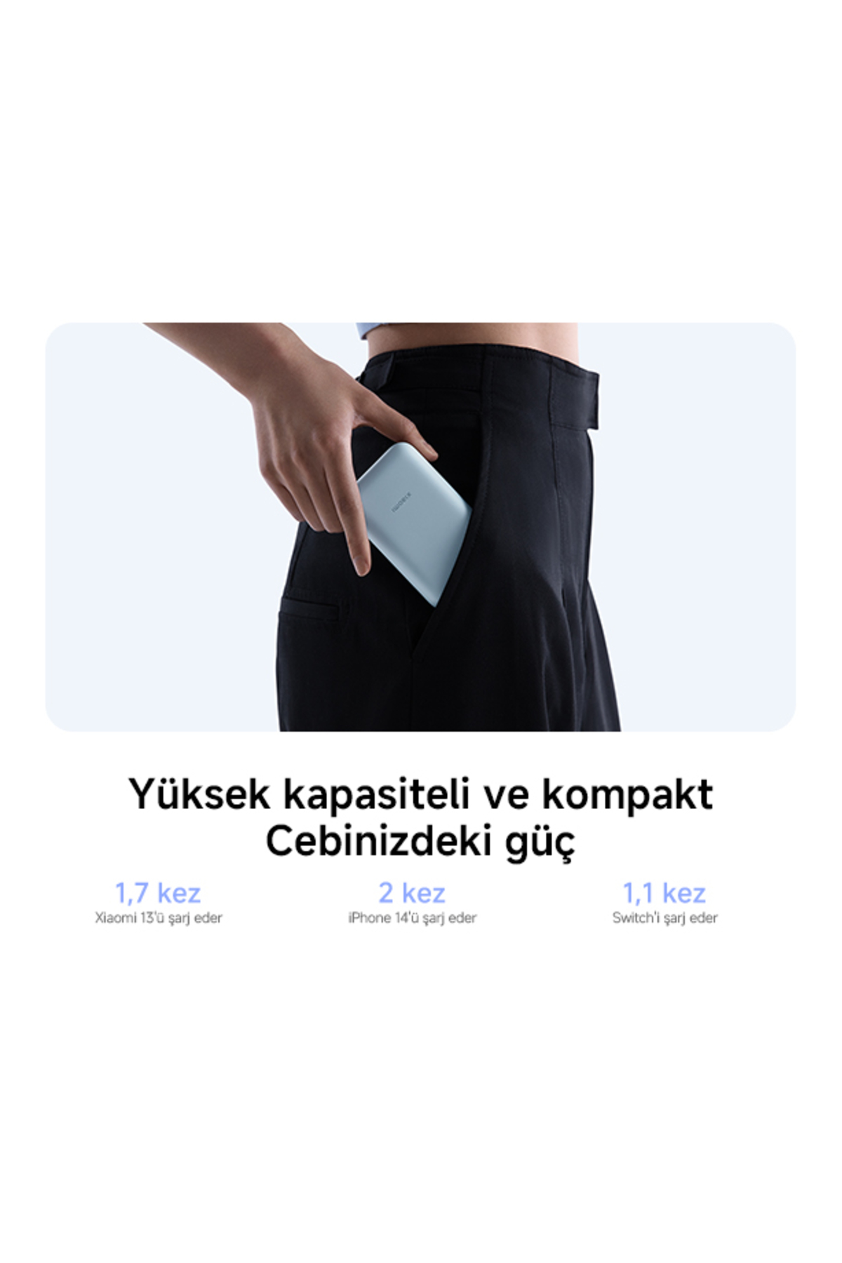 Power Bank 10000mAh Krem Entegre Kablo USB ve USB-C Portu 22.5W B