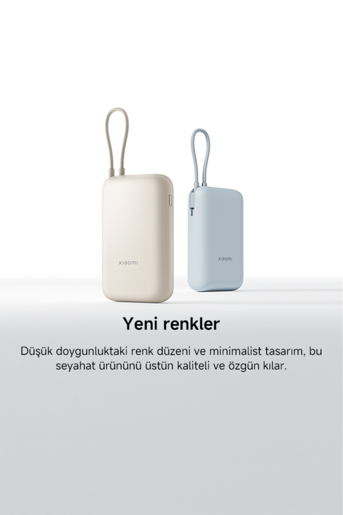 Power Bank 10000mAh Krem Entegre Kablo USB ve USB-C Portu 22.5W B