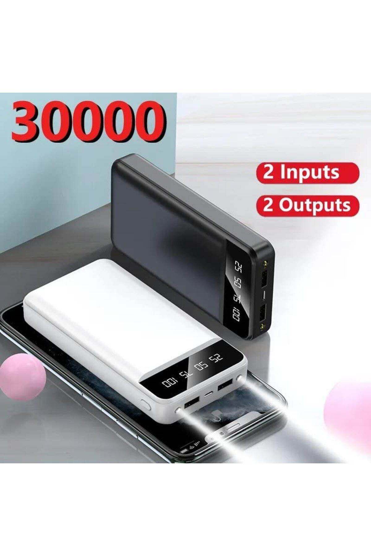 Ok Aksesuar Power Bank 30000 Mah Harici Pil, Taşınabilir Şarj Cihazı Go506078