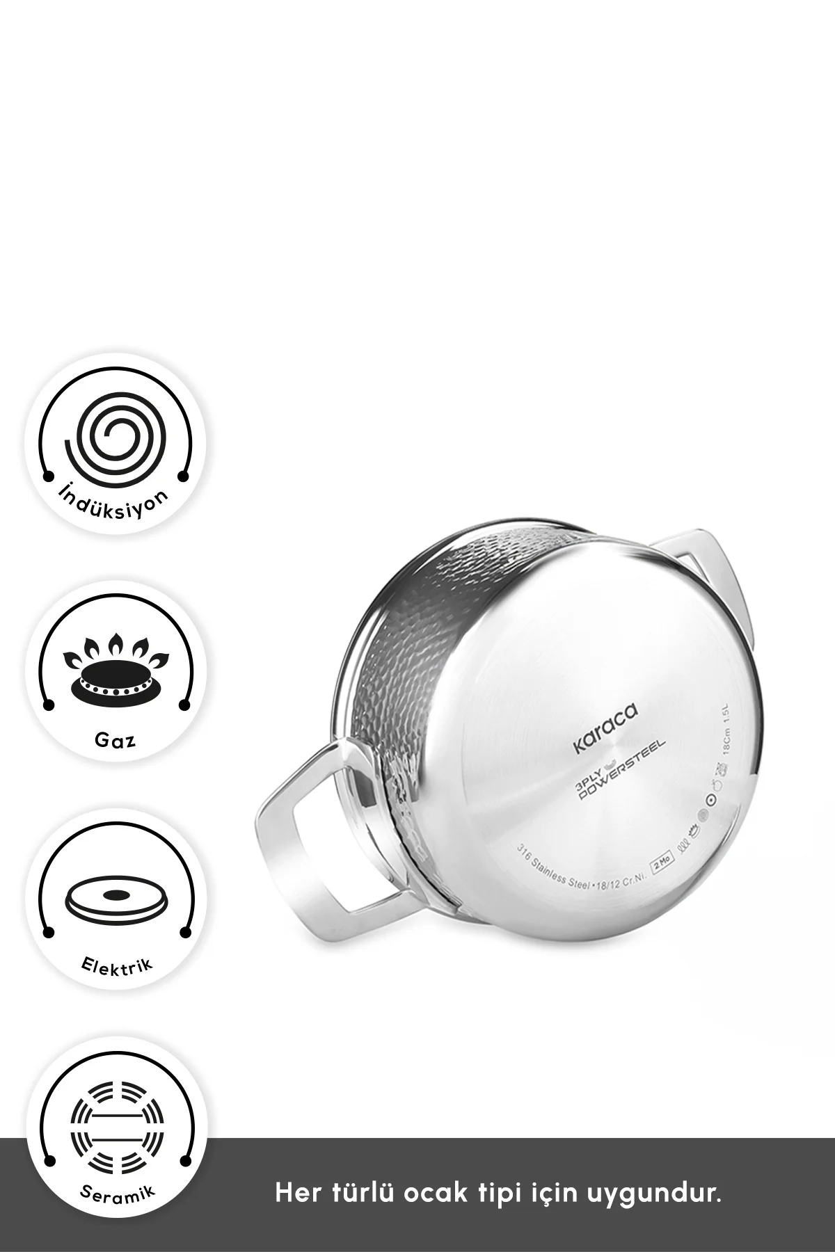 Power Steel 316+ 3Ply Voyager İndüksiyon Tabanlı 8 Parça Çelik Tencere Seti - Görsel 5