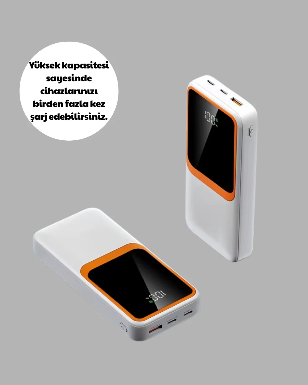 Powerbank 10000 mAh – Çift USB Çıkışlı, Type-C Girişli, Şık Beyaz Tasarım