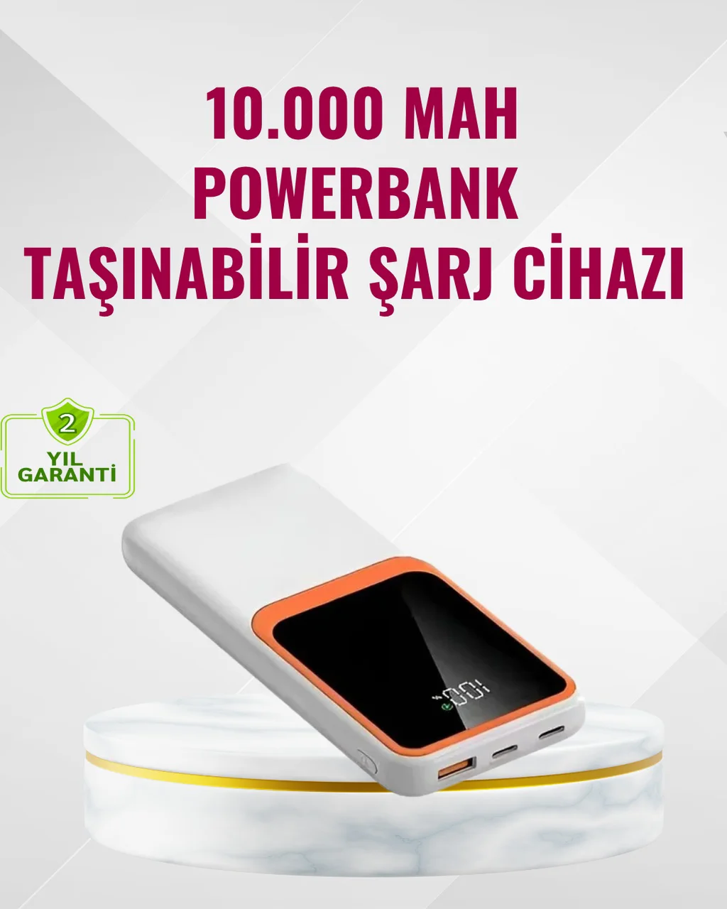 Powerbank 10000 Mah Çift Usb Çıkışlı, Type-c Girişli, Şık Beyaz Tasarım - Lisinya Diğer