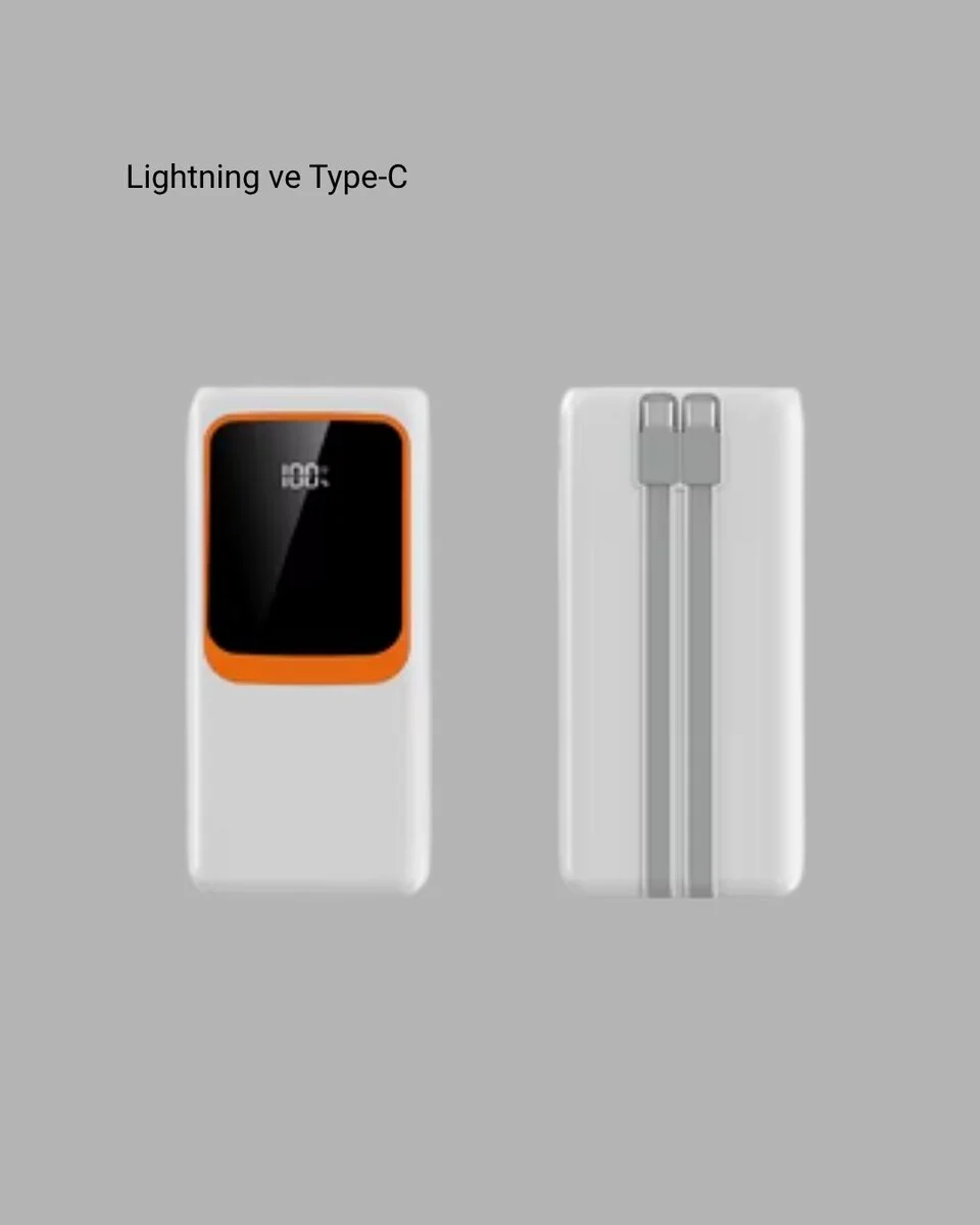 Powerbank 10000 mAh – Çift USB Çıkışlı Type-C Girişli Şık Beyaz Tasarım