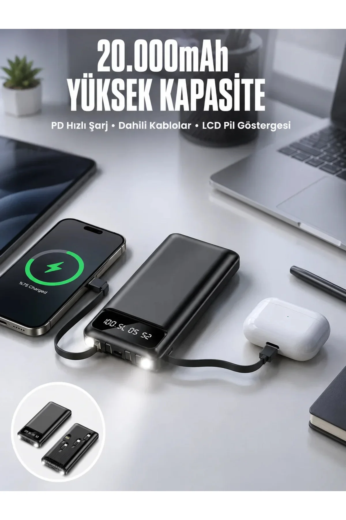 Powerbank 20.000 Mah Dijital Göstergeli LCD Ekran Uzun Pil Ömrü Yeni Nesil Powerbank 20.000 Mah Dijital Göstergeli LCD Ekran Uzun Pil Ömrü Yeni Nesil