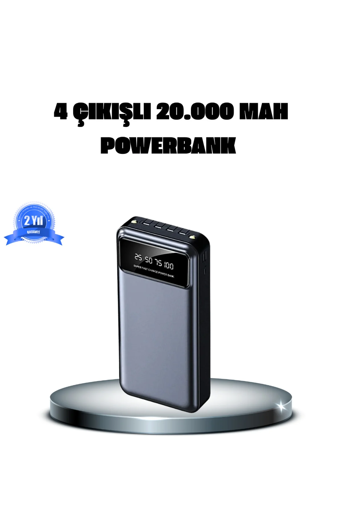 Powerbank 20000 mAh 4 Çıkışlı Hızlı Şarjlı ve LED Göstergeli - ay
