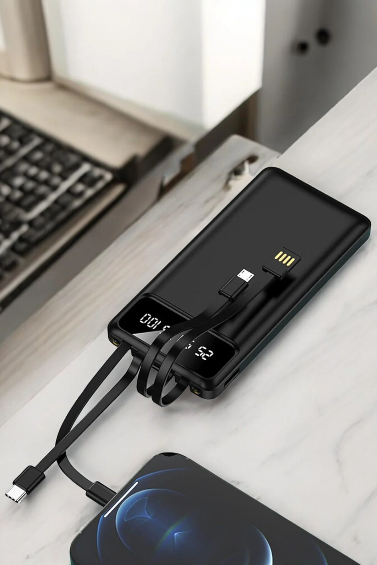 Powerbank 20.000 Mah LCD Ekran USB Lightning Type-C Uyumlu İOS ve