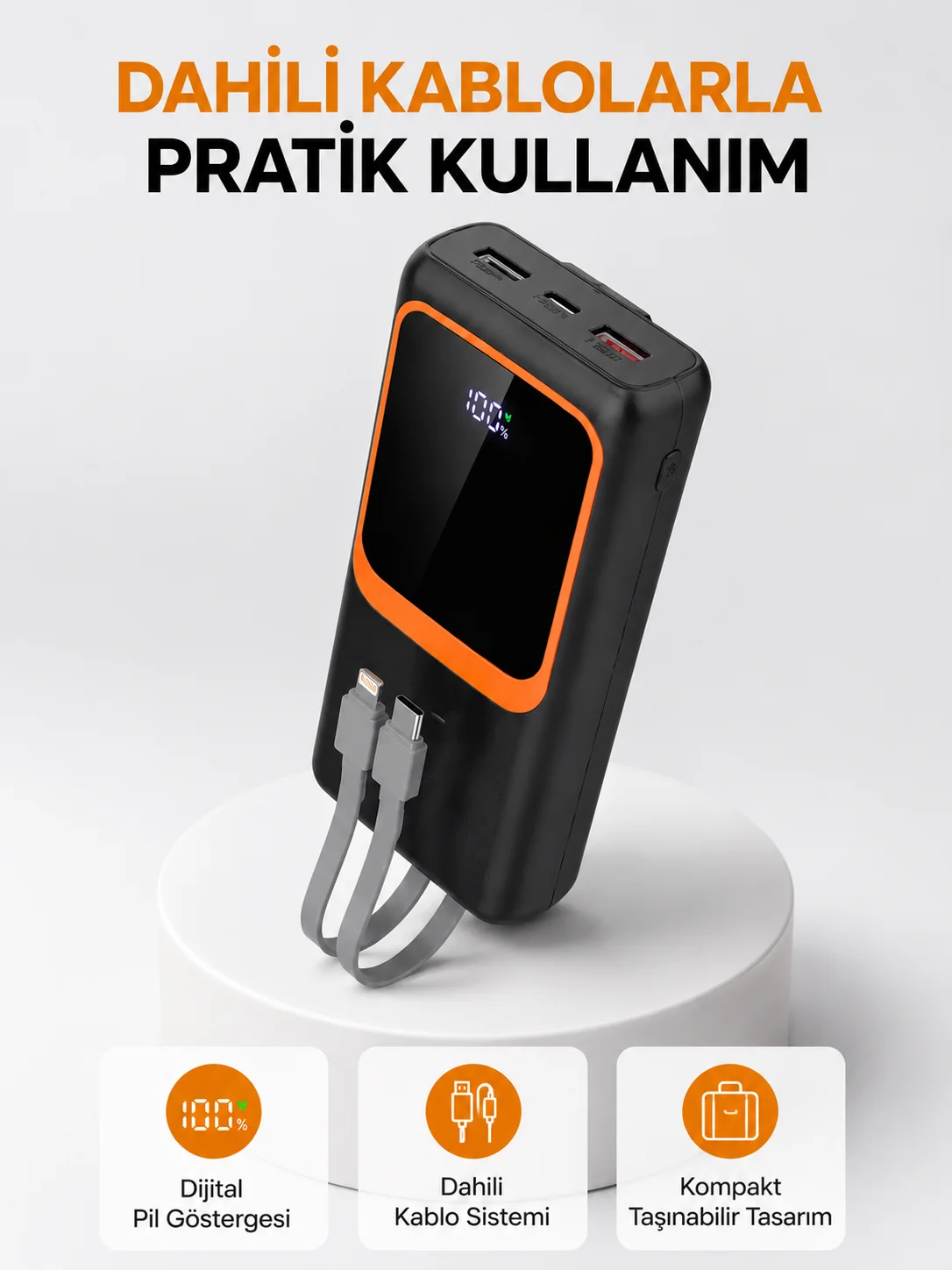 Powerbank 20000 mAh Dijital Ekranlı ve Çok Kablolu Hızlı Şarj Cihazı Fiyatı, Yorumları ve Özellikleri