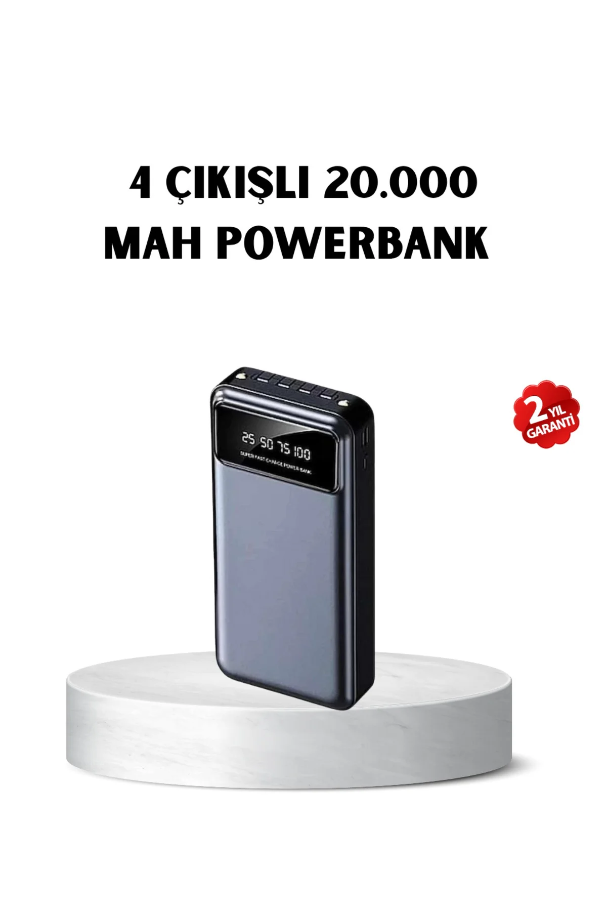 Powerbank 20000 mAh Hızlı Şarjlı LED Fenerli ve 4 Portlu