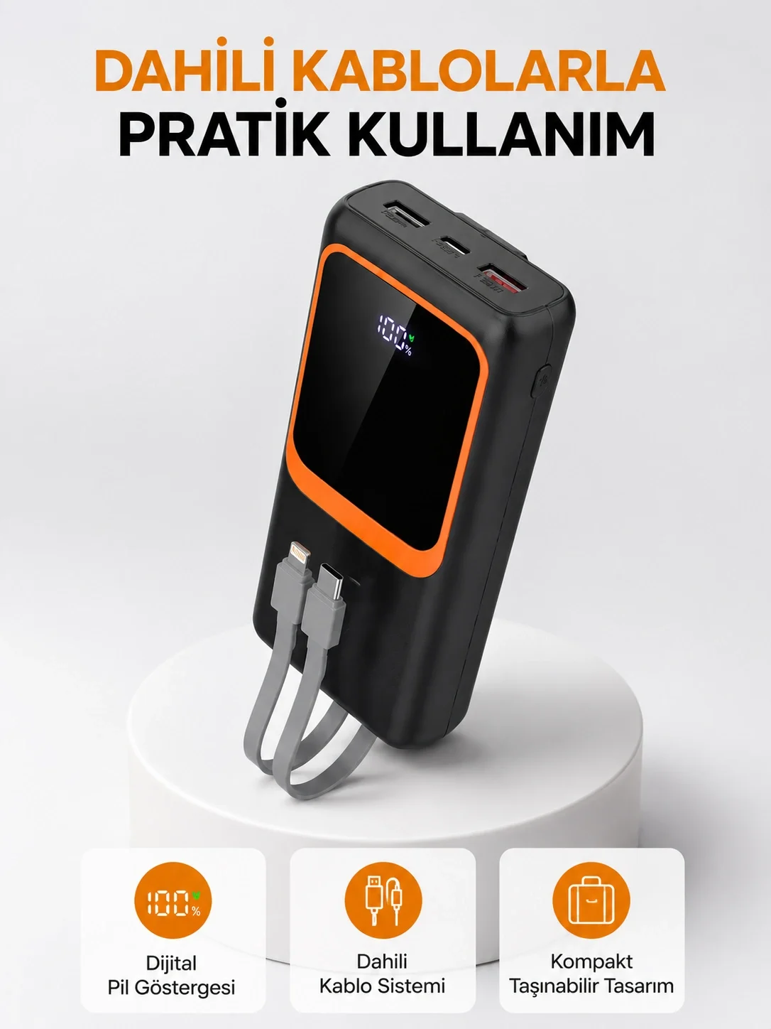 Powerbank 20000 mAh Dijital Ekranlı ve Çok Kablolu Hızlı Şarj Cihazı Fiyatı, Yorumları ve Özellikleri