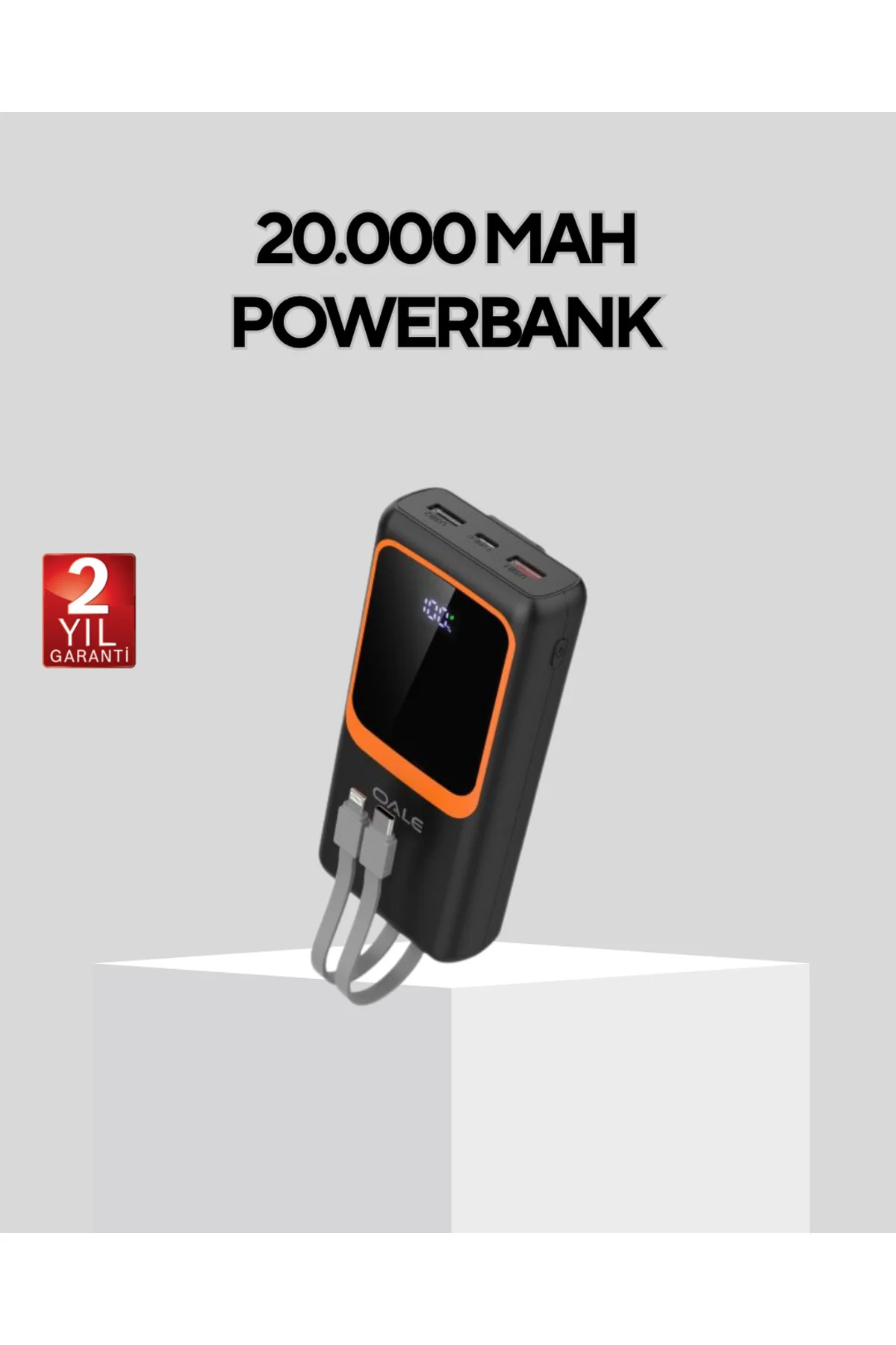 Powerbank 20000 mAh Dijital Ekranlı ve Çok Kablolu Hızlı Şarj Cih