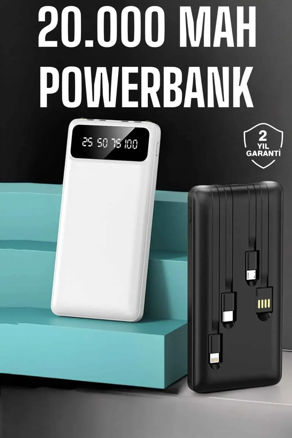 Powerbank 20.000 Mah Dijital Göstergeli LCD Ekran Uzun Pil Ömrü