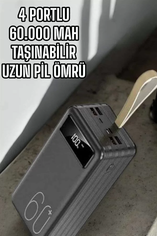 Powerbank 60.000 MAH Dijital Göstergeli 4 Portlu Taşınabilir - Lisinya