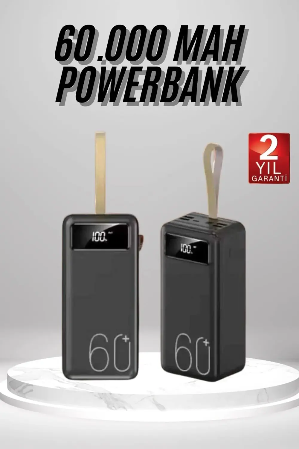 Powerbank 60.000 Mah Taşınabilir Şarj Hızlı El Fenerli Dijital Gö