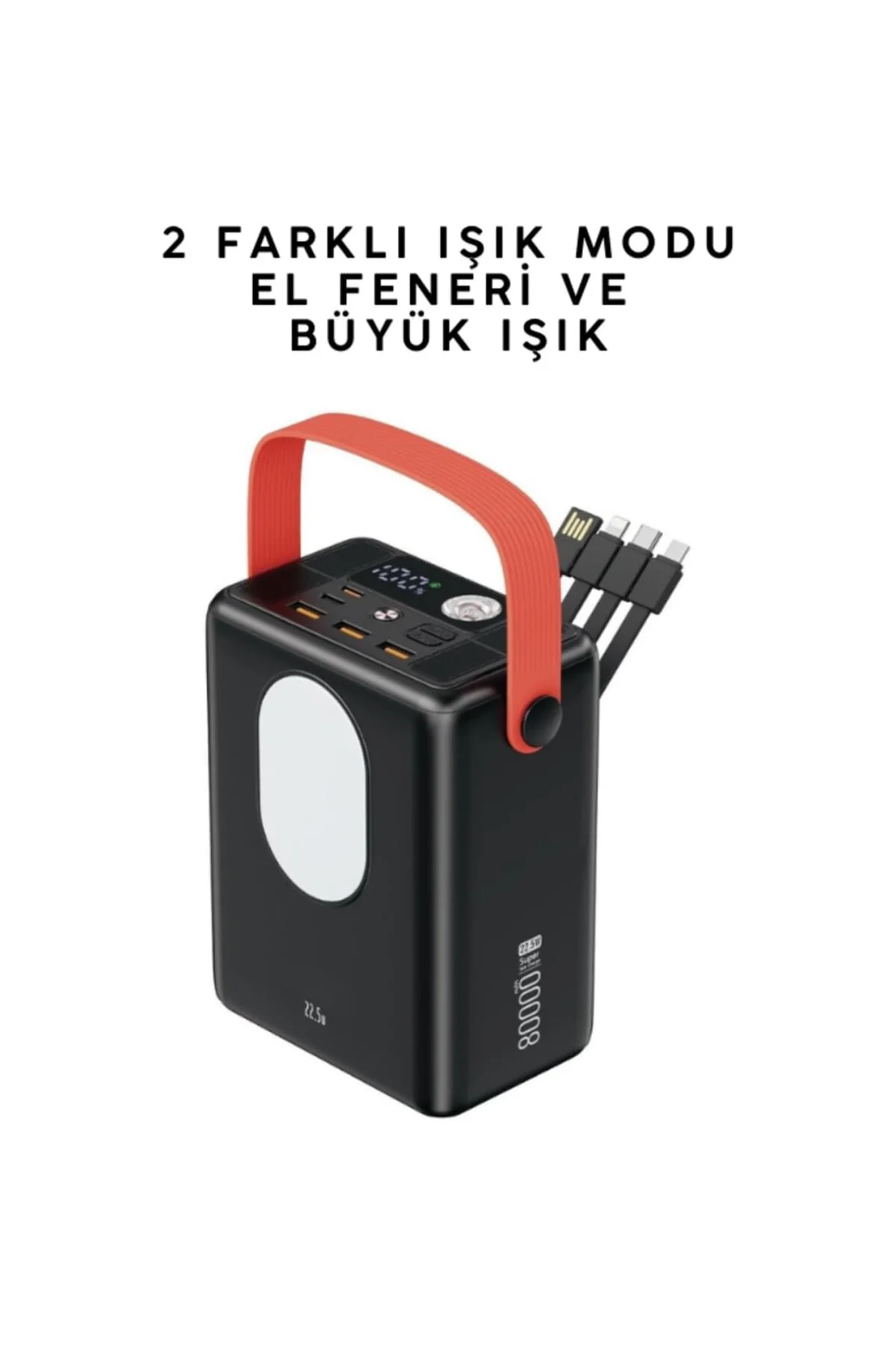 Powerbank 80.000 mAh, Hızlı Şarj Özellikli, Led Göstergeli, El Fe