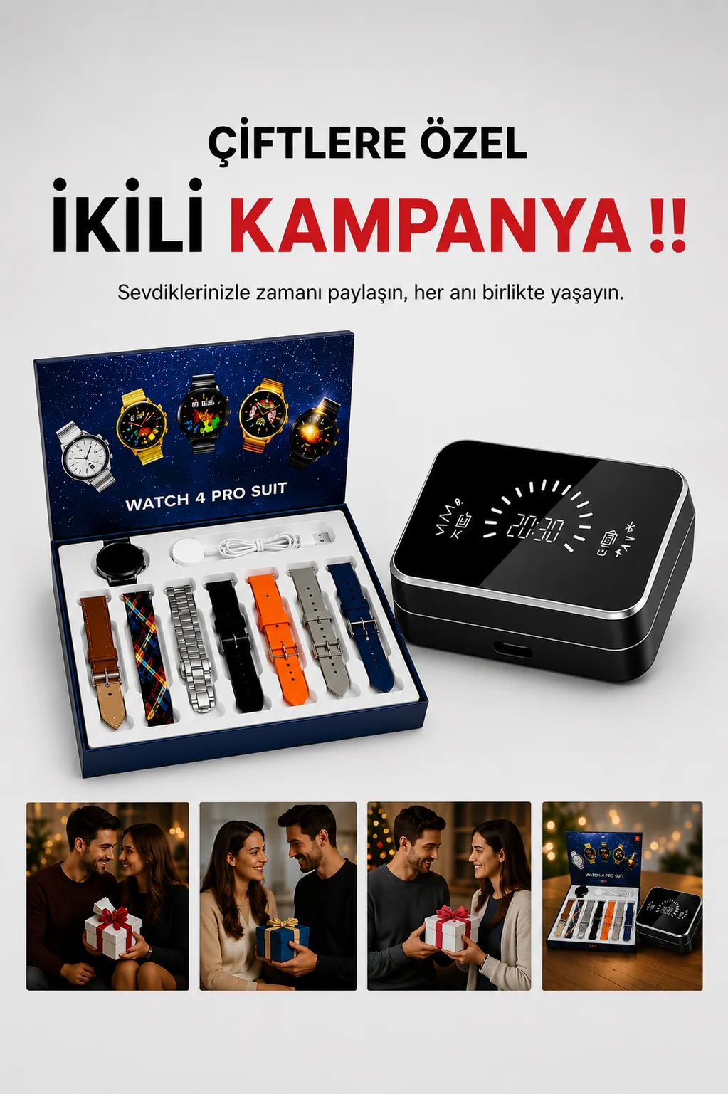 Powerbank Aynalı Bluetooth Kulaklık Ve Akıllı Saat Seti ANC Özelliği Dokunamatik