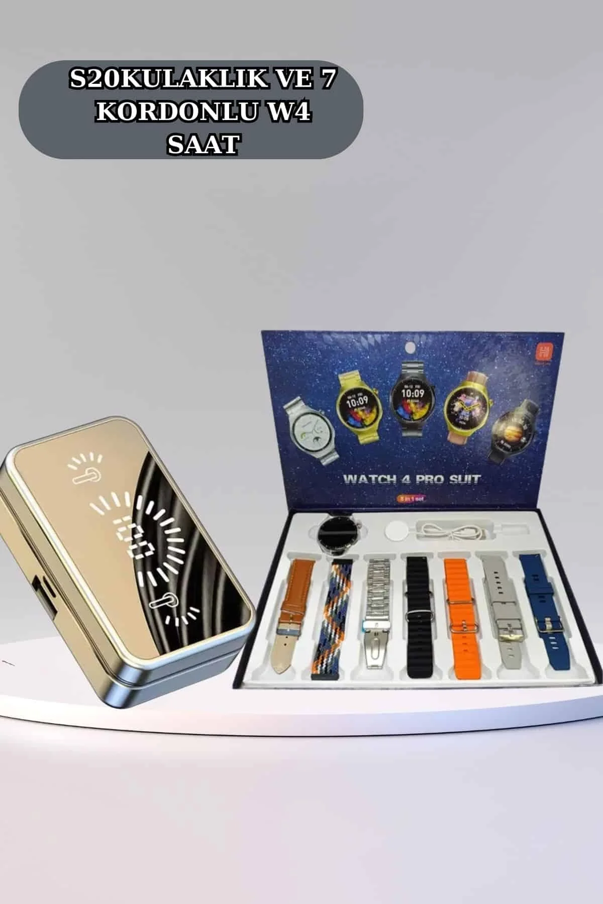 Powerbank Aynalı Bluetooth Kulaklık Ve Akıllı Saat Seti ANC Özelliği Dokunamatik