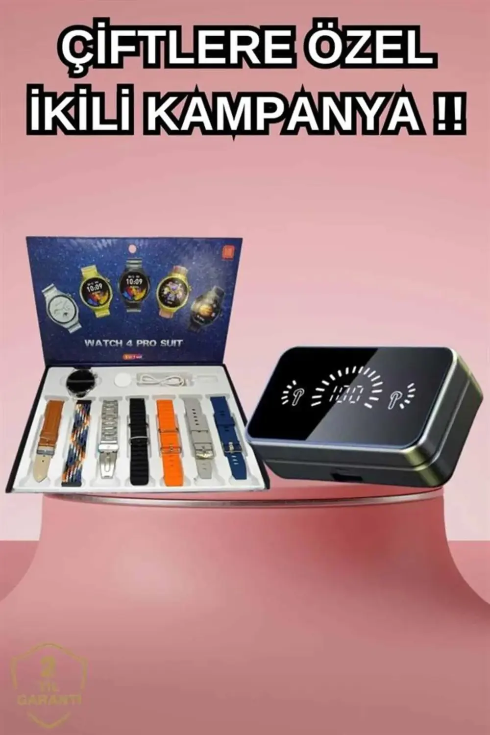 Powerbank Aynalı Bluetooth Kulaklık Ve Akıllı Saat Seti ANC Özell